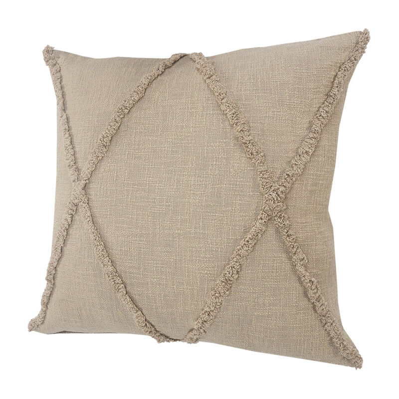 HomeRoots Set of Two Taupe and Brown Diamond Cotton Throw Pillow With Fringes image number 4