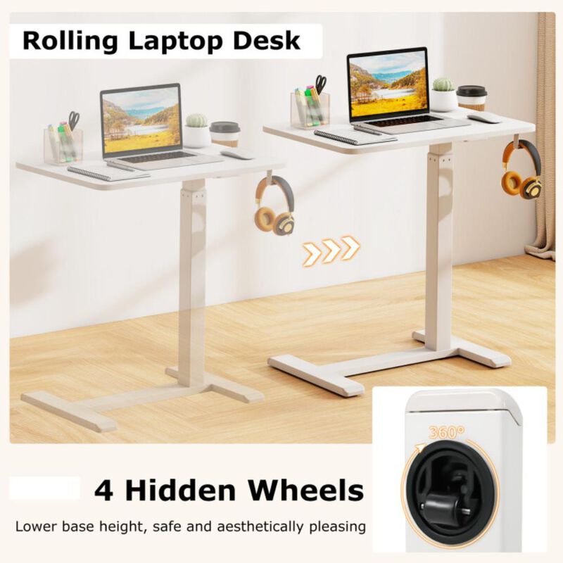 Hivvago Mobile Standing Desk Height Adjustable Overbed Bedside Table with Cup Holder