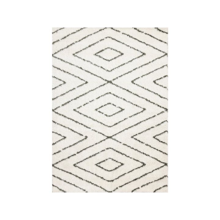 Novelle Home Palmer Geometric White Green Soft Shag Rug, 7'10 x 10'6