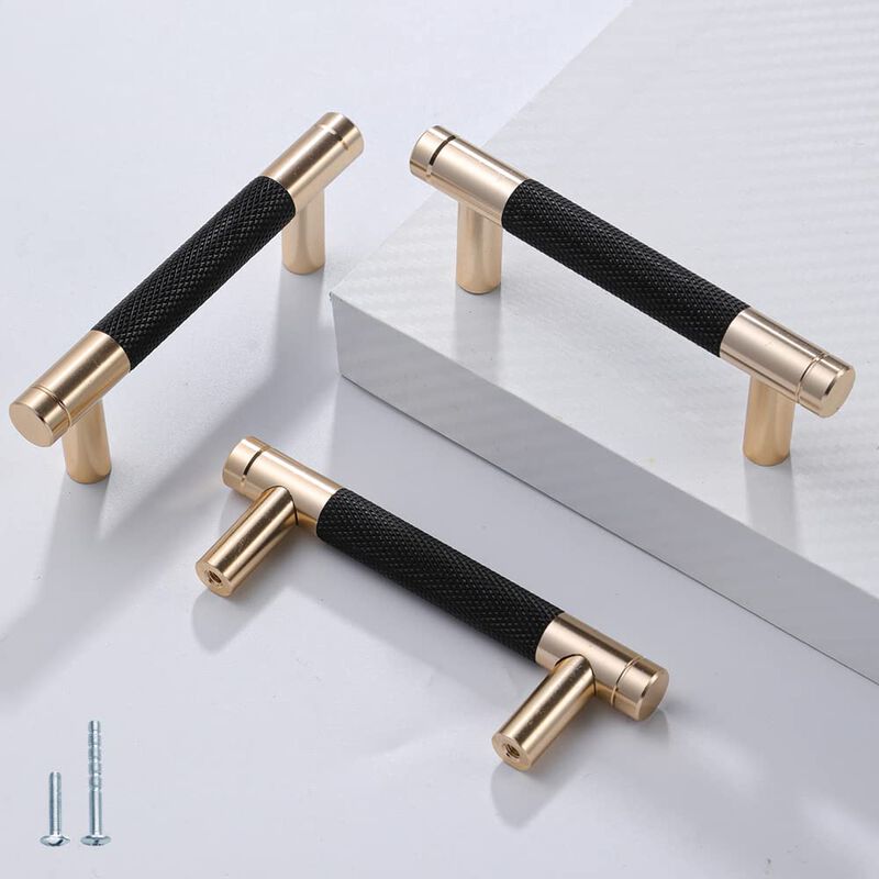 Ntresbonne 2 Pack 3 Inch 76 mm Barrel Cabinet Pulls Gold and Black Cupboard Aluminum Handles Drawer Pull Cabinet Handles Cabinet