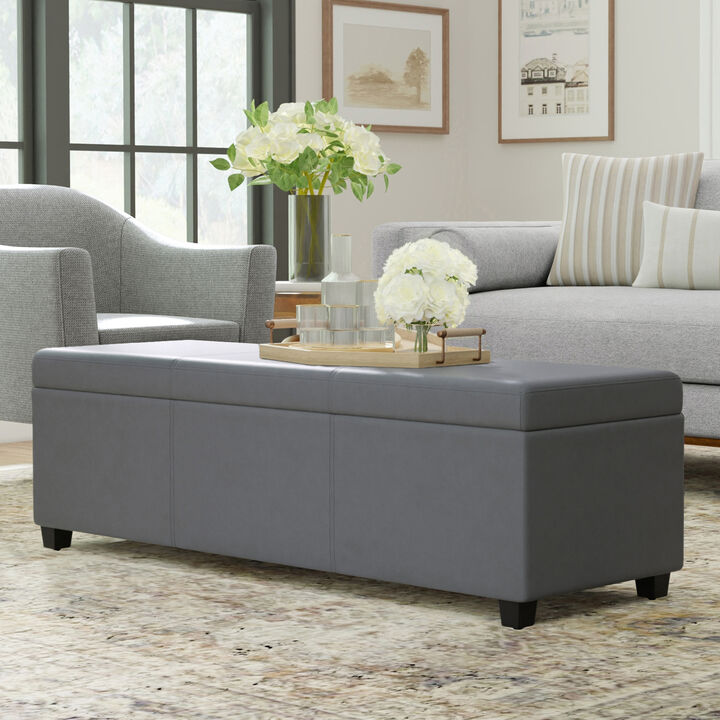 Avalon 54 inch Wide Contemporary Rectangle Extra Large Storage Ottoman Bench in Stone Grey PU faux leather, Assembled