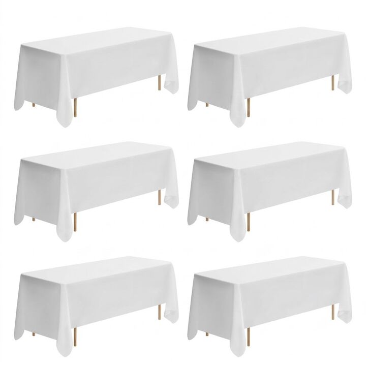 6 Pack Tablecloths for Rectangle Tables, Durable Washable Fabric Covers for Dining Events-White