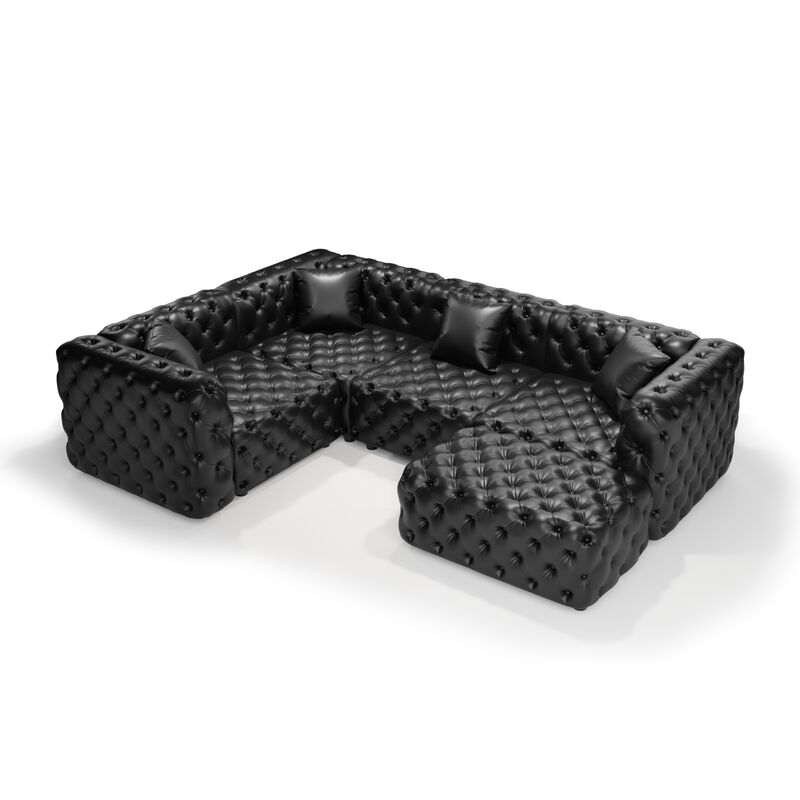 Whisen 4-Seat L-Shaped Modern Modular Sectional with Ottoman, Faux Leather Upholstered, for Living Room image number 8