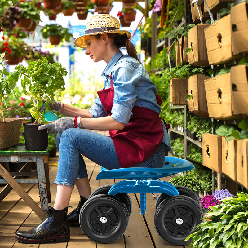 Garden Rolling Workseat with 360&deg;Swivel Seat and Adjustable Height