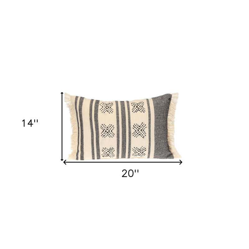 HomeRoots 14" X 20" Beige and Black Southwestern Cotton Throw Pillow With Fringe image number 3