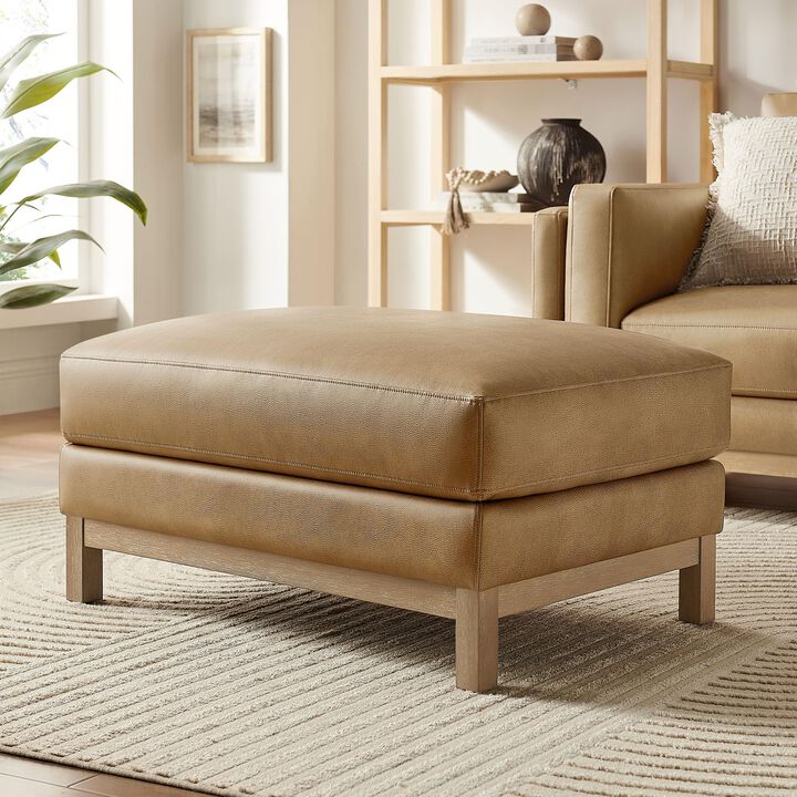 Modway Roscoe Vegan Leather Ottoman in Toast - Faux Leather Rectangular Footstool for Living Room, Bedroom, or Lounge Seating