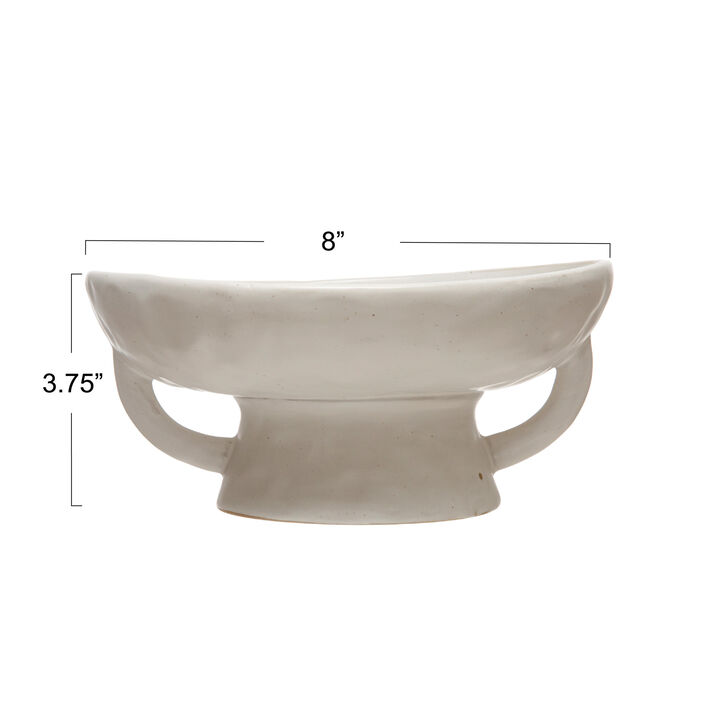 Stoneware Footed Pedestal/Bowl with Handles, Reactive Glaze, White