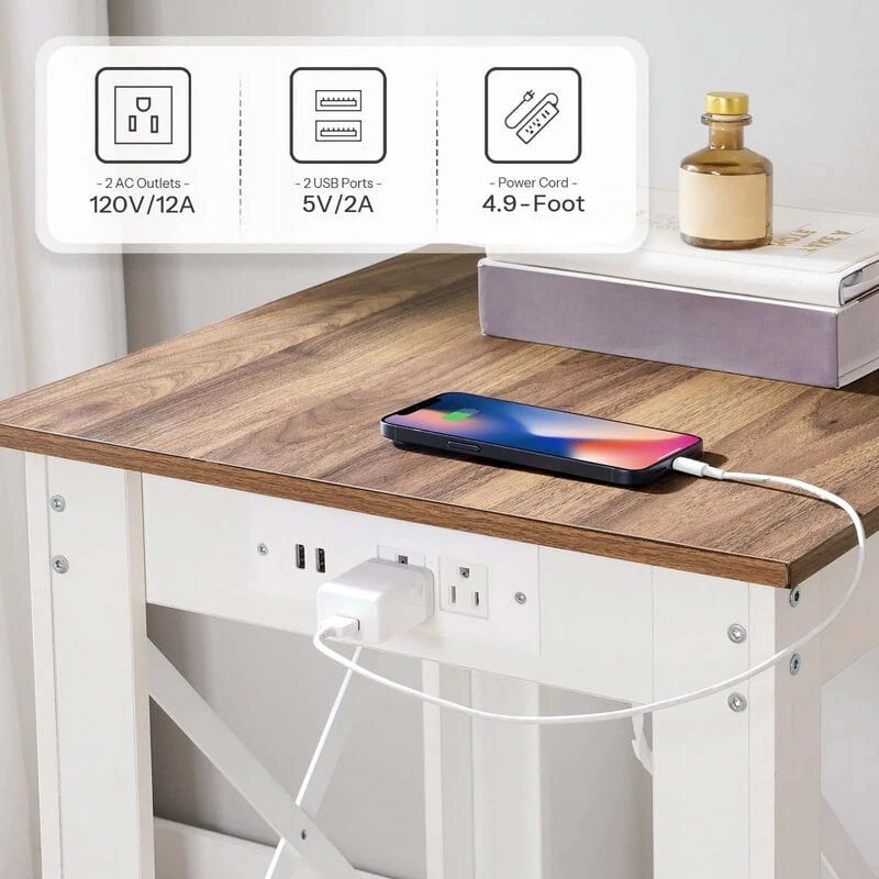 Modern 2-Tier Nightstand with USB Ports, Power Outlets and Storage Shelf-White image number 2
