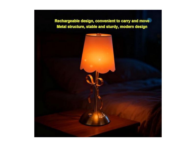 Rechargeable Cordless Dimmable Metal Fabric Table Lamp For Bedroom Bedside Gold image number 2
