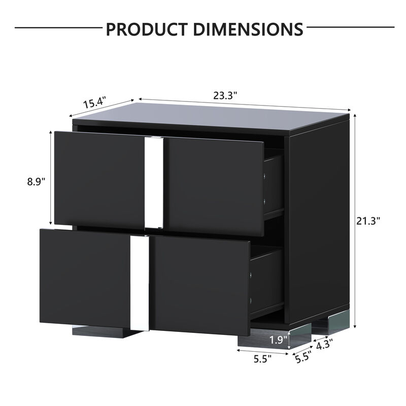 2-Drawer Mirrored Nightstand Bedside Table image number 2