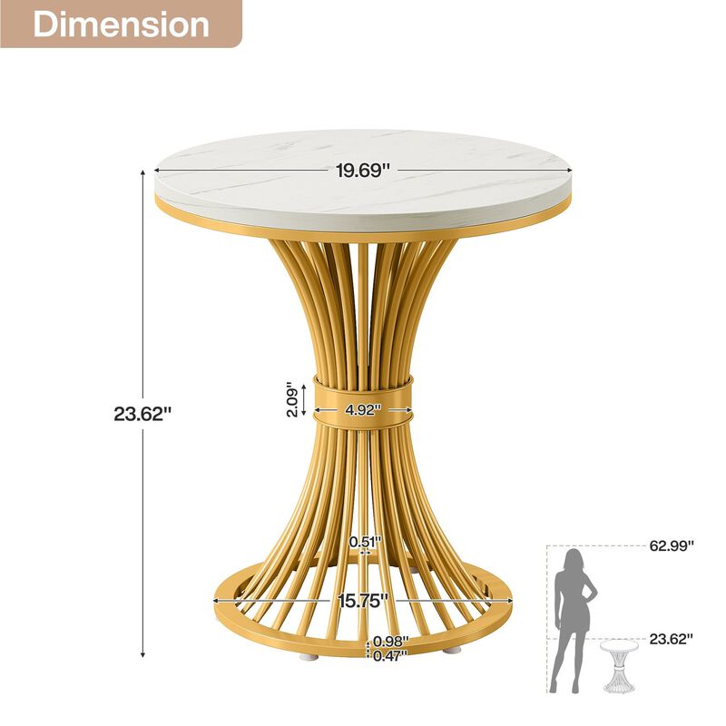 Faux Marble Round Side Table with Gold Metal Base, End Table image number 2