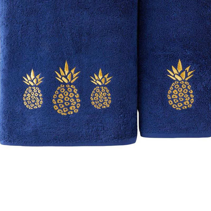 SKL Home Saturday Knight Ltd Gilded Pineapple Majestic Gold Embroidered Bath Towel - 27 x 50", Navy