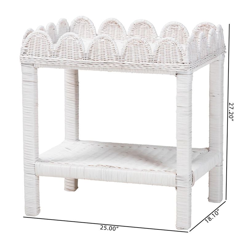 bali & pari Sumana Natural Rattan Side Table - Handwoven Wicker 2-Tier Accent End Table with Scalloped Tray Top for Living Room, White image number 7