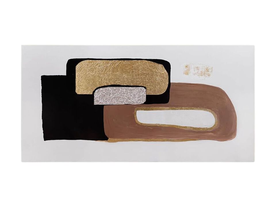 Minimalist Black White Brown Wall Art Gold Foil Abstract Canvas 24x48 In