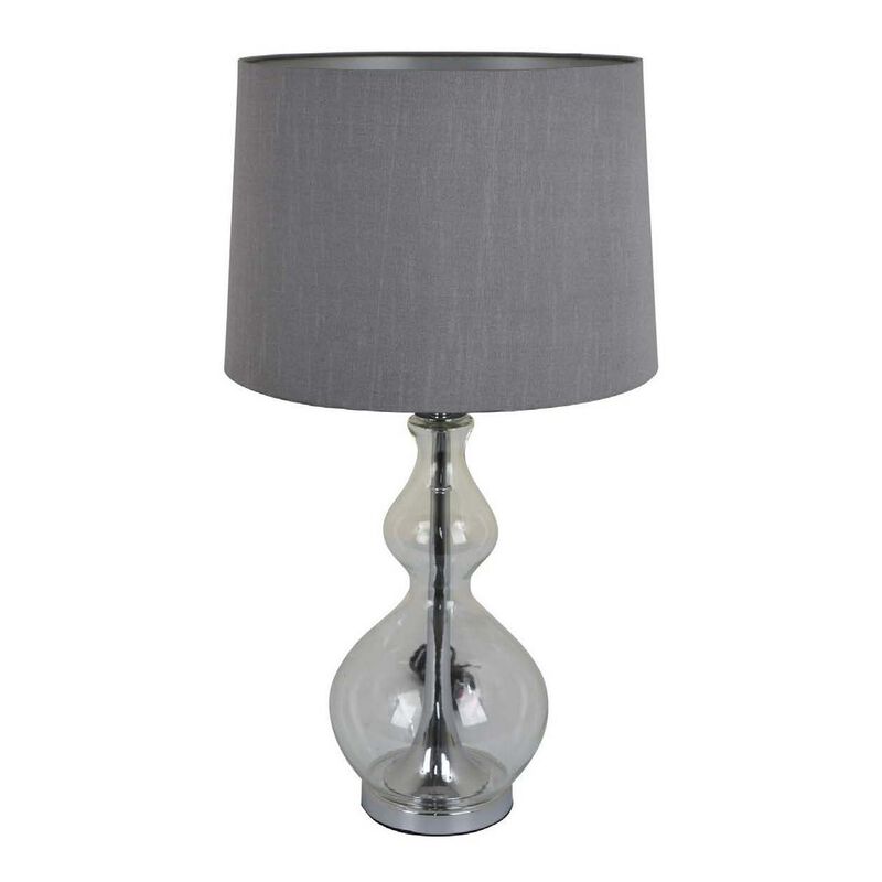 Muna 26 Inch Table Lamp, Cone Style Shade, Turned Glass Body, Transparent - Benzara