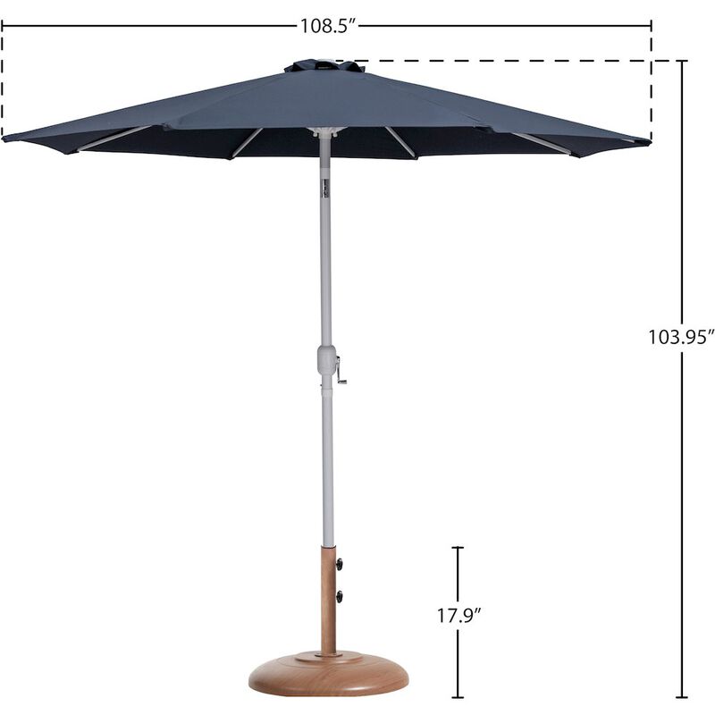 Meridian Furniture Fiji Grey Fabric / Teak Aluminum Patio Umbrella with Base Sets