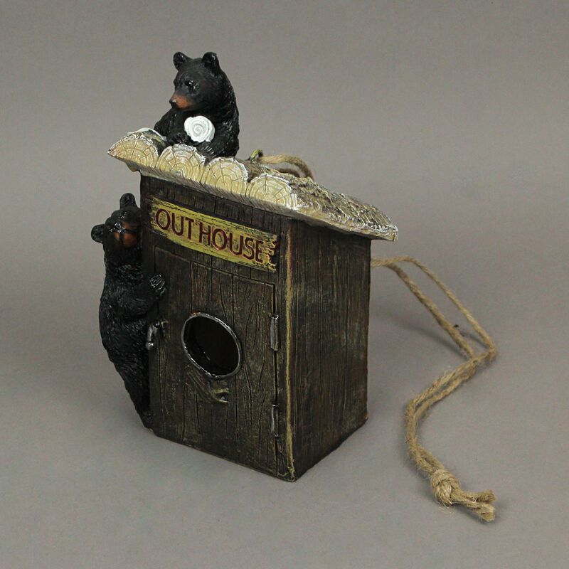 Resin Black Bear Climbing Outhouse Decorative Hanging Birdhouse Cabin Home Decor image number 1