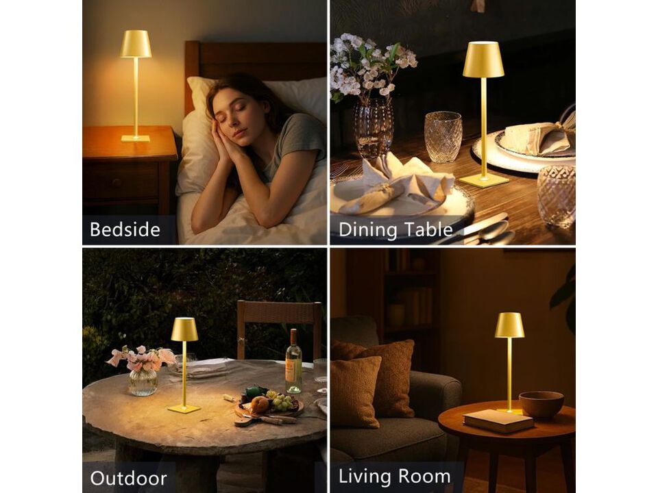Gold Rechargeable Cordless Table Lamp Set of 2 Portable Waterproof Lamp