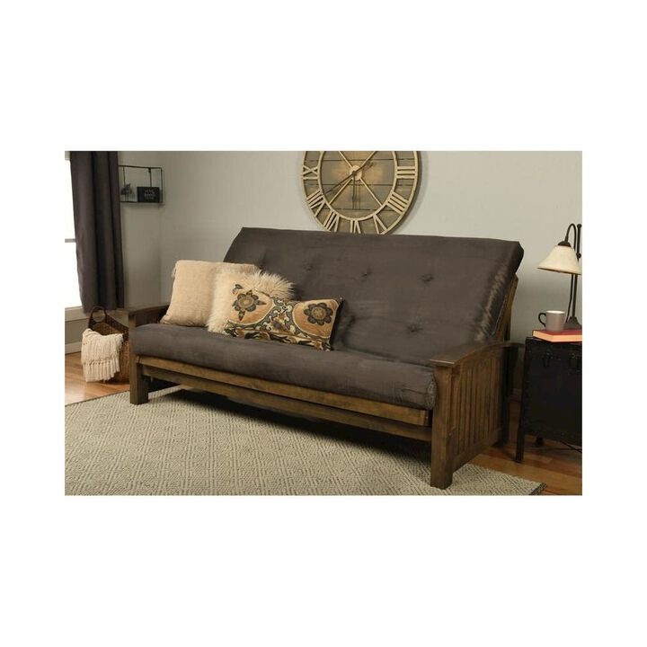 Washington Queen Frame-Rustic Walnut Finish-Suede Gray Mattress