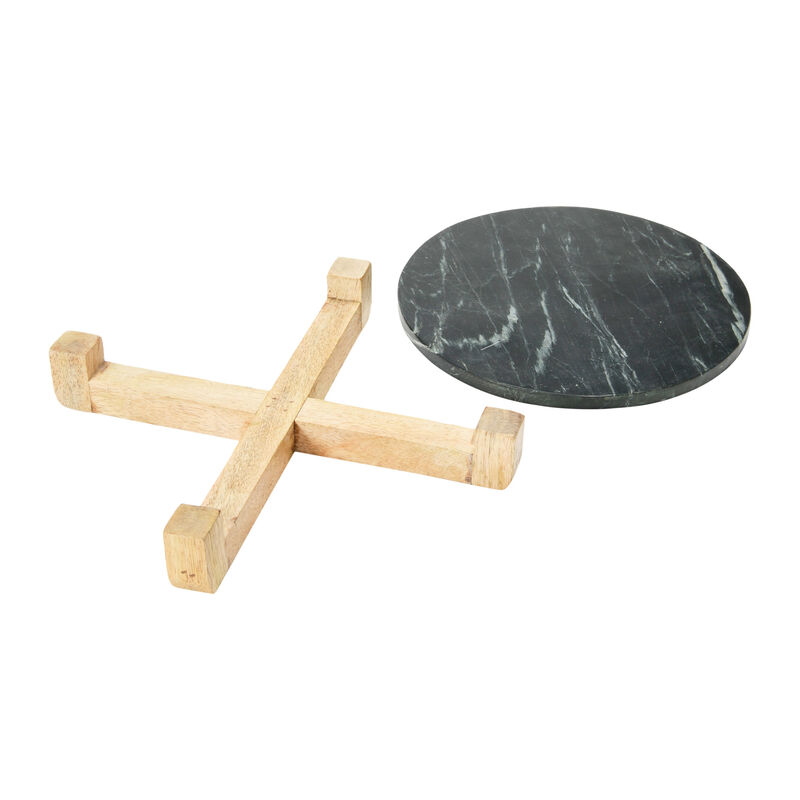 Marble Serving Board with Mango Wood Stand, Black & Natural image number 4