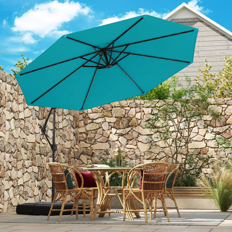 Offset Hanging Patio Umbrella with Base &ndash; Tilt Function Cantilever Design