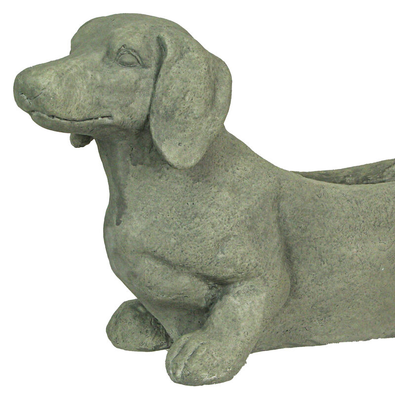 Rustic Distressed Grey Stone Finish Dachshund Dog Indoor Outdoor Planter Pot image number 1