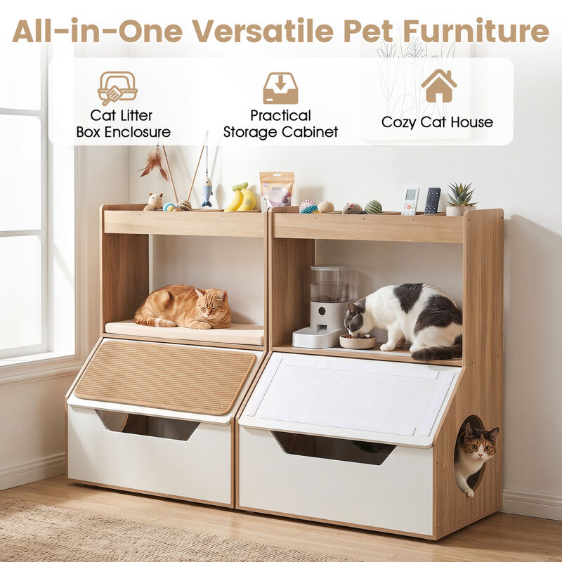 3-in-1 Pet Cat House Cabinet with 4 Cubby Spaces Cushion and Scratch Pad for Home Furniture image number 5
