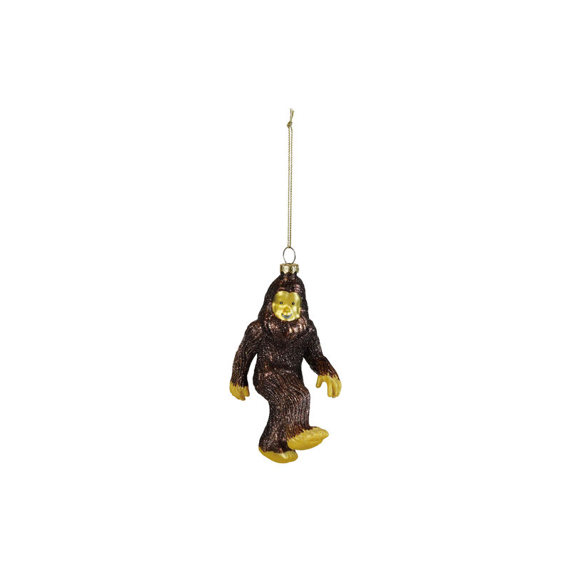 Glittered Glass Bigfoot Ornament in Brown & Gold image number 0