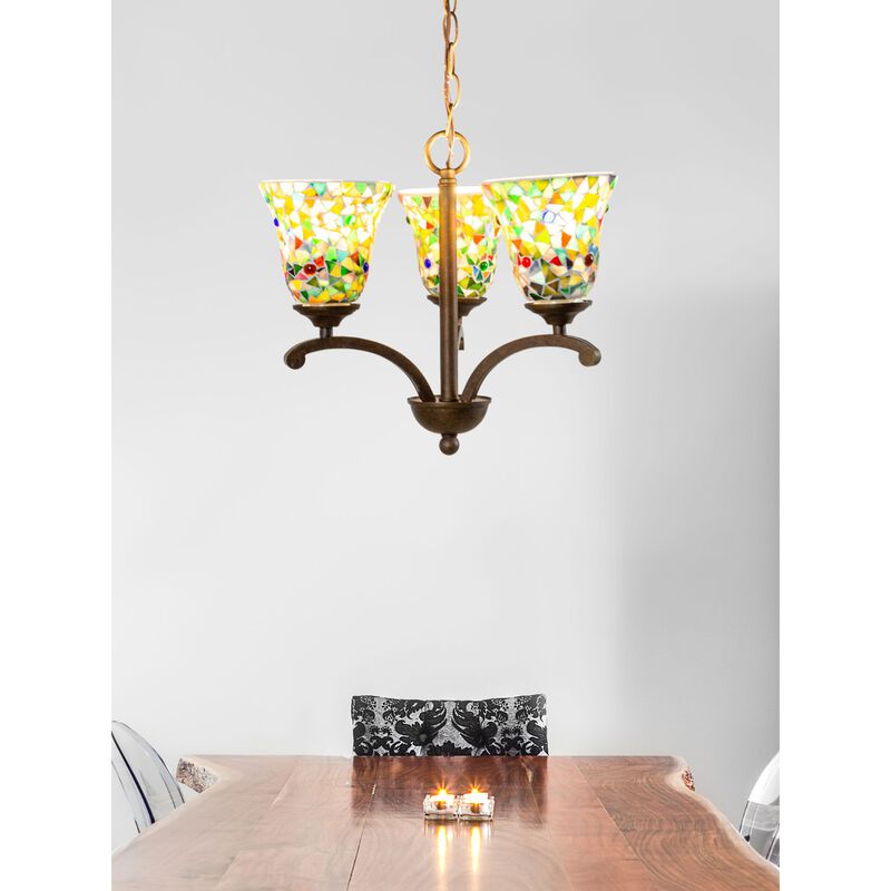 15.5" Brown and Yellow Contemporary 3-Light Chandelier