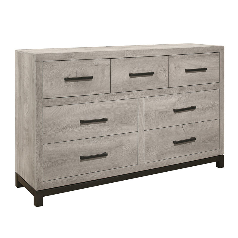 Attractive Gray Finish 1pc Dresser of 7x Drawers Metal Bar Hardware Premium Melamine Board Wooden Bedroom Furniture