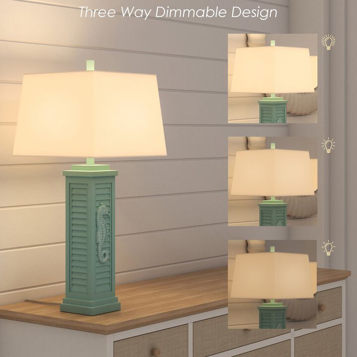 Lux Lighting Sea Horse Shutter 32” Resin Teal Lamp with USB, (Set of 2)