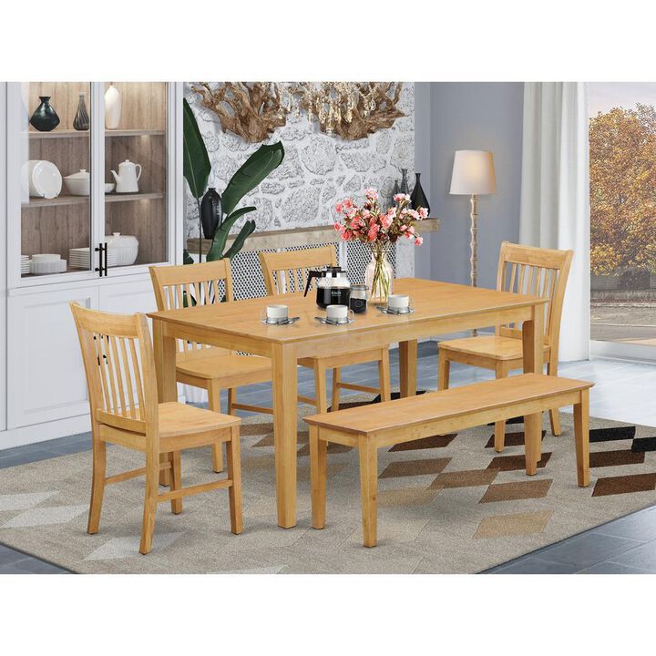 6-Pc Dining room set with bench- Dining Table and 4 Chairs and Bench
