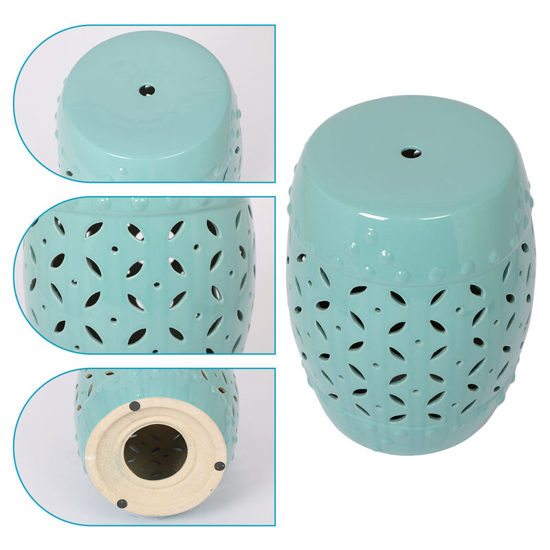 11" x 17" Glazed Ceramic Drum Stool - Indoor/Outdoor Side Table - Accent Garden Stool