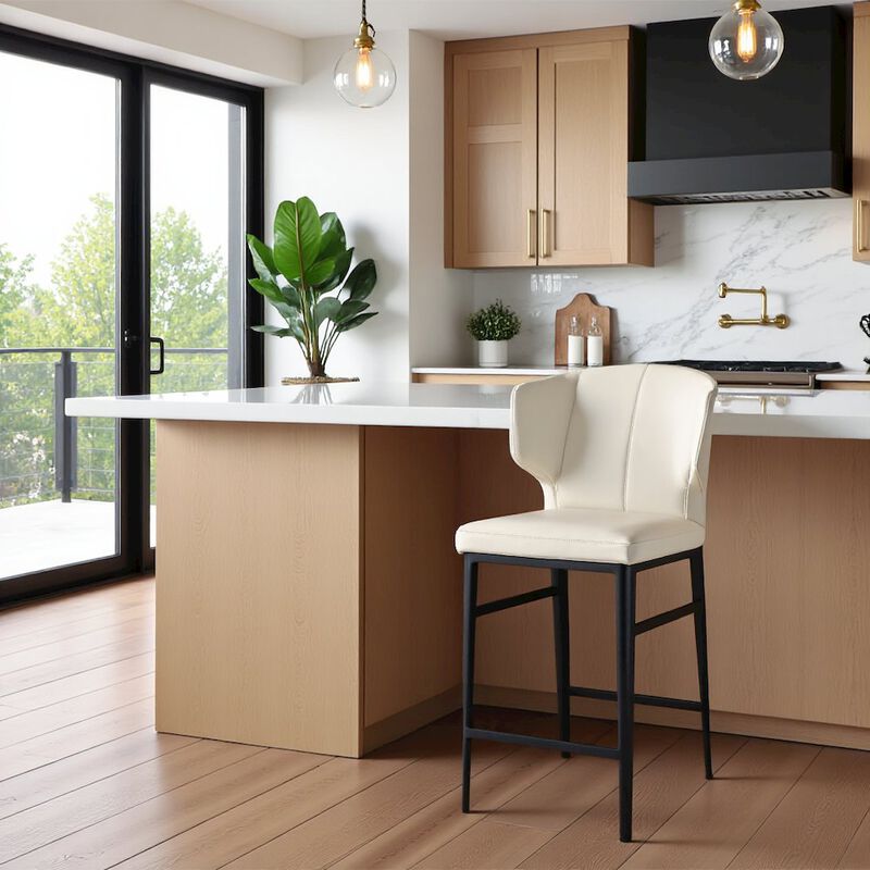 Starlight Canyon Home Mid Century Bar Stool Beige Upholstered Modern Counter Height Seating image number 5