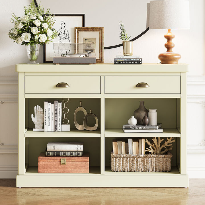 Hegrer 2 Drawers and Open Storage Shelves  Console Table