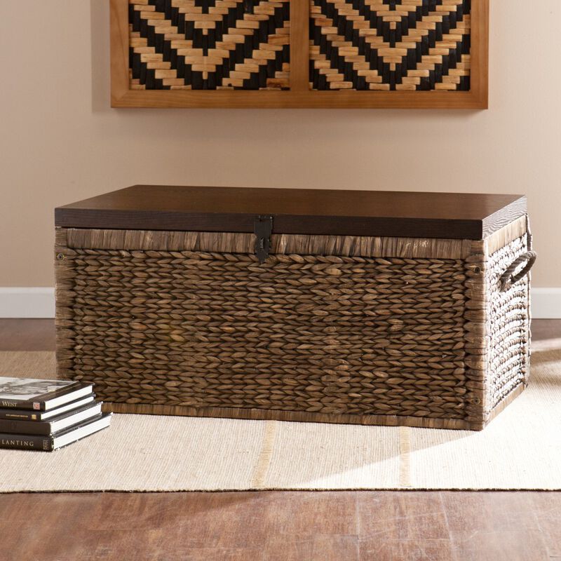 Hivvago 38 Inch Brown Wood And Wicker With Iron Coffee Table