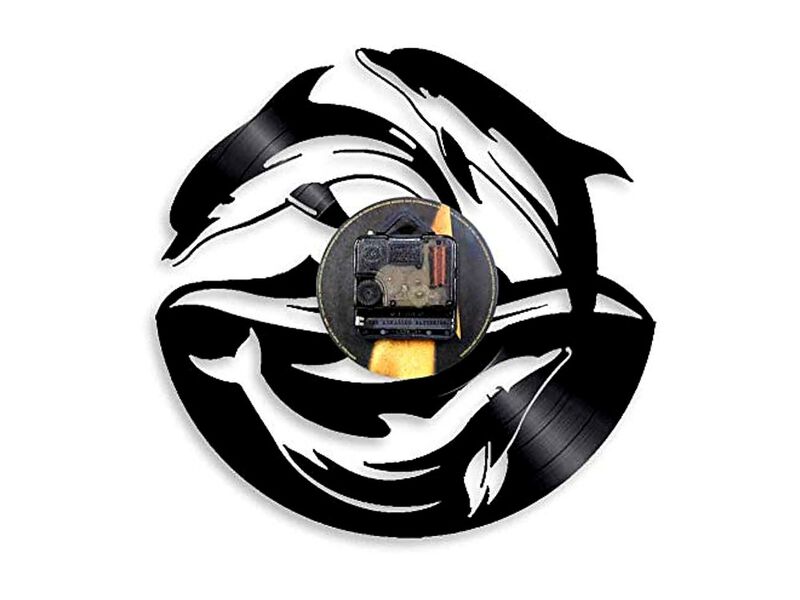 Black Record LED Dolphin Vinyl Wall Clock 12 Inch Modern Bedroom Decor image number 3