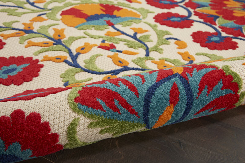 HomeRoots 8' X 11' Navy Blue Beige Green Blue And Red Floral Indoor Outdoor Area Rug image number 5