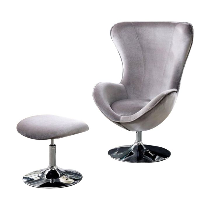 Eccentric Contemporary Flannelette Fabric Accent Chair With Ottoman, Gray-Benzara