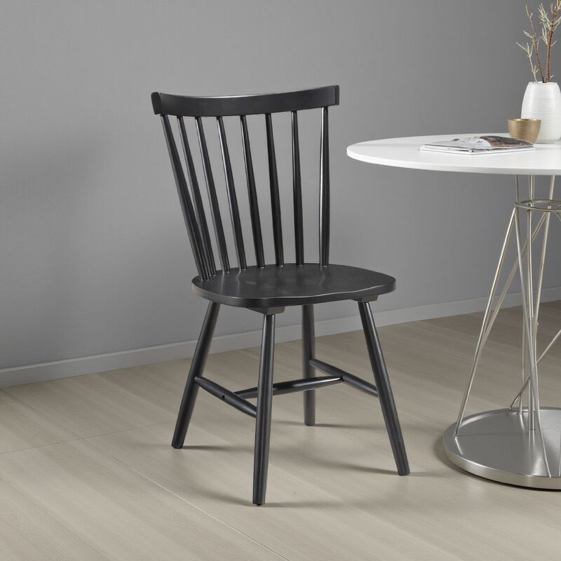 Halie Dining Side Chair Set of 2, Spindle Back, Black Asian Hardwood - Benzara