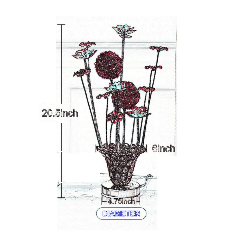 Accent Table Lamp, LED, Red Roses Trumpet Crystal Vase, Chrome 21 Inch - Benzara