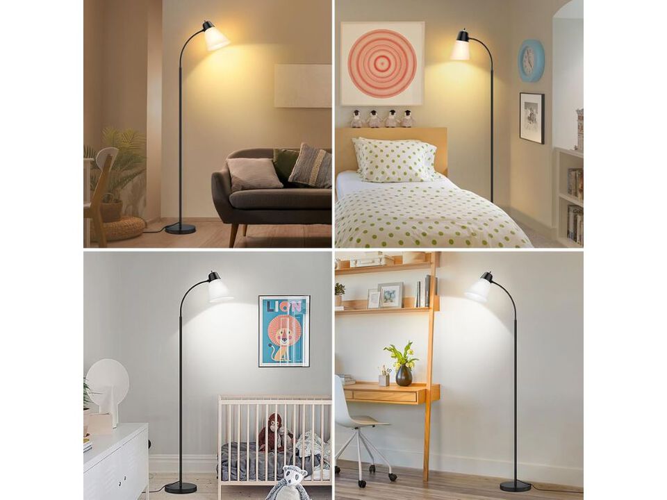 Adjustable Head Floor Lamp with White Shade for Living Room Bedroom