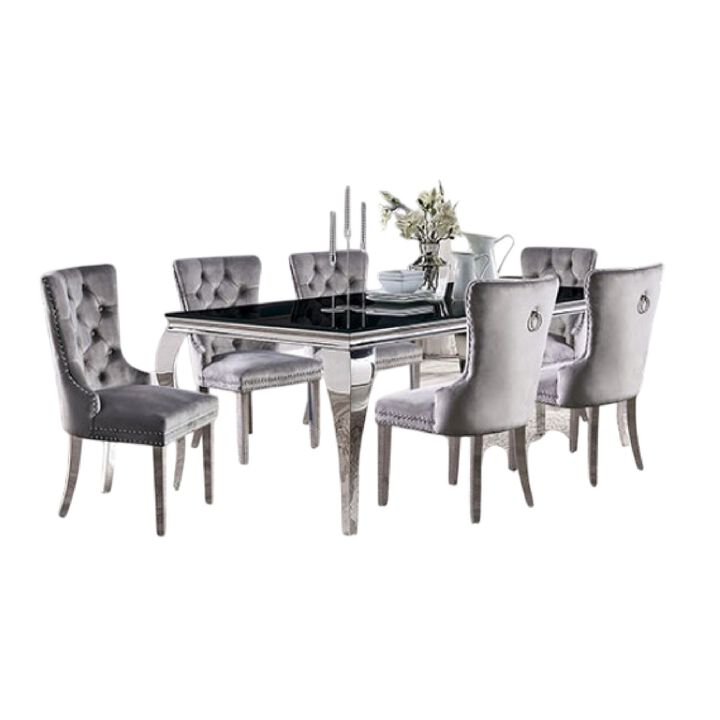 Rico 7pc Counter Height Table Set with 6 Padded Fabric Chairs, Gray