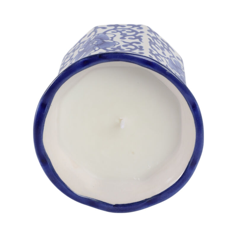4", 6oz Fluted Chinoiserie Candle , Blue/white image number 5