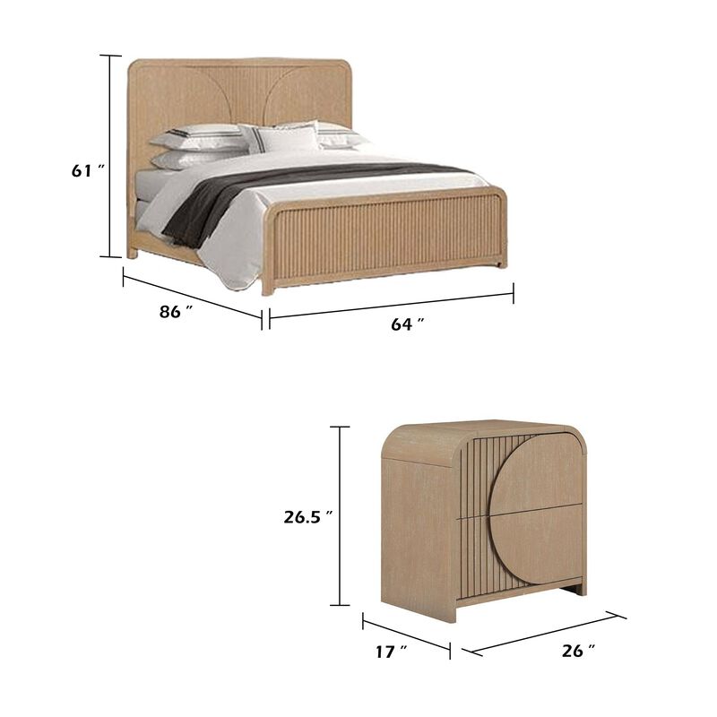 Queen Bedroom Set, Natural Brown Wood, 2 Piece Set with Nightstand image number 7
