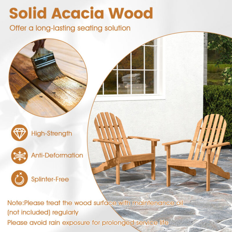 Outdoor Adirondack Chair with Sloped Seat and Tall Backrest for Porch, Patio & Poolside-Natural image number 5