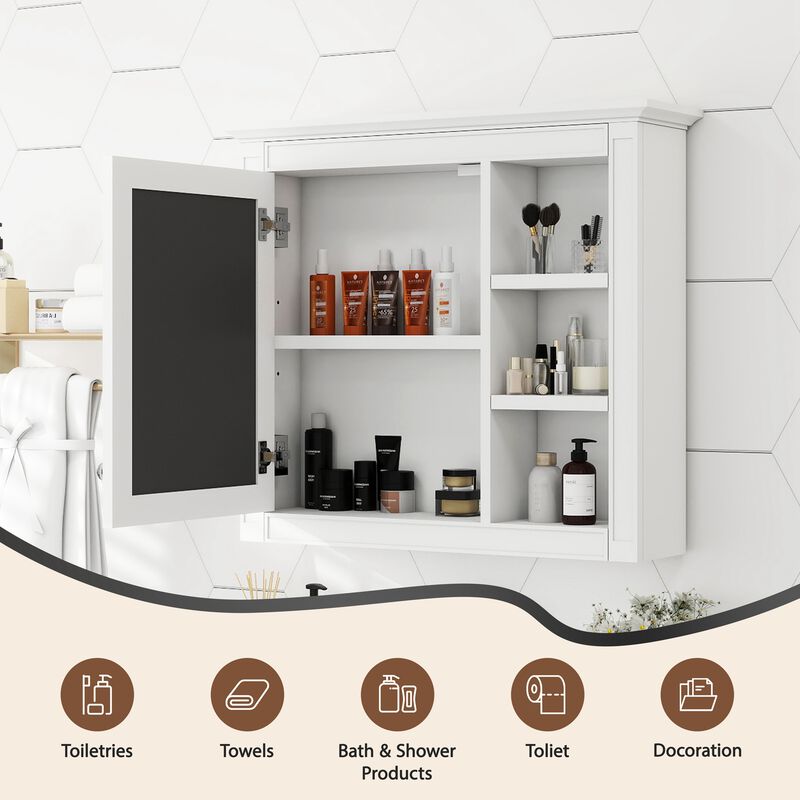 Merax Mirror Cabinet with Adjustable Shelves & Concealed Storage, Wall-Mounted image number 4