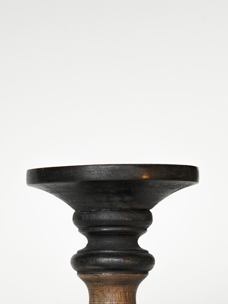 Traditional Black Wash Eco-friendly Handmade Mango Wood Set Of Two 9" & 12" Pillar Candle Holder