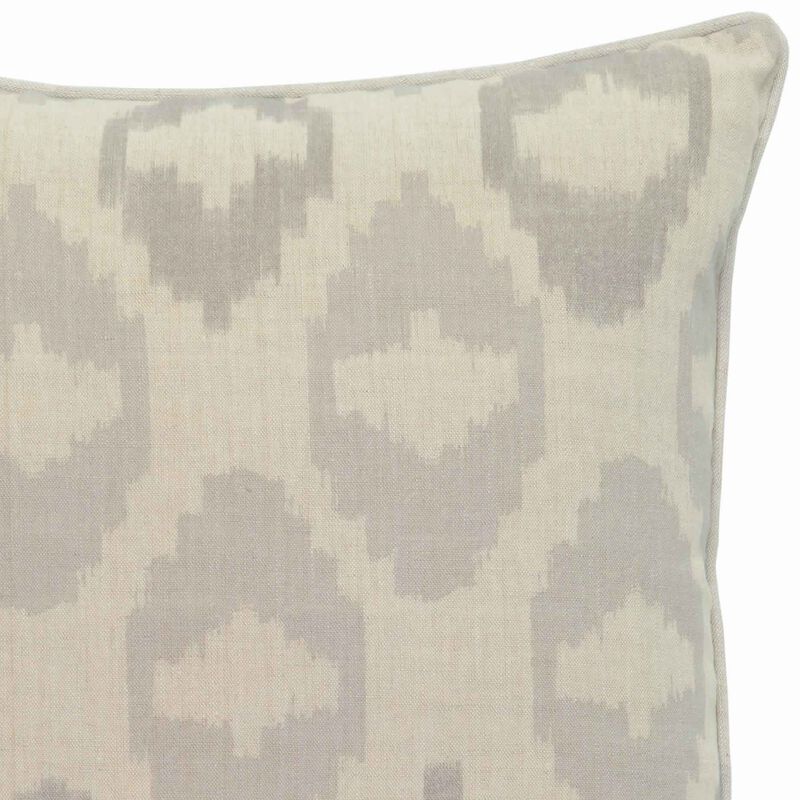 Square Fabric Throw Pillow with Metallic Embroidered Details,Gray and Beige - Benzara