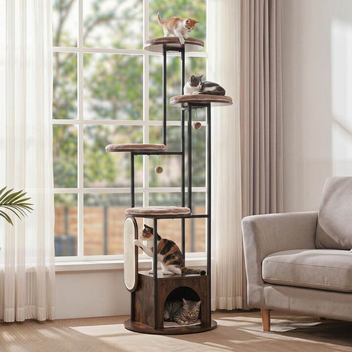72 Inch Tall Cat Tree Condo with Perches Platforms and Washable Mats